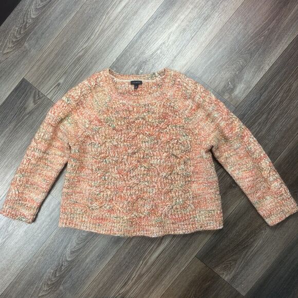 TALBOTS Sweater XL Pointelle Wool Blend Crewneck Cable Knit Marled Pullover - Picture 1 of 6